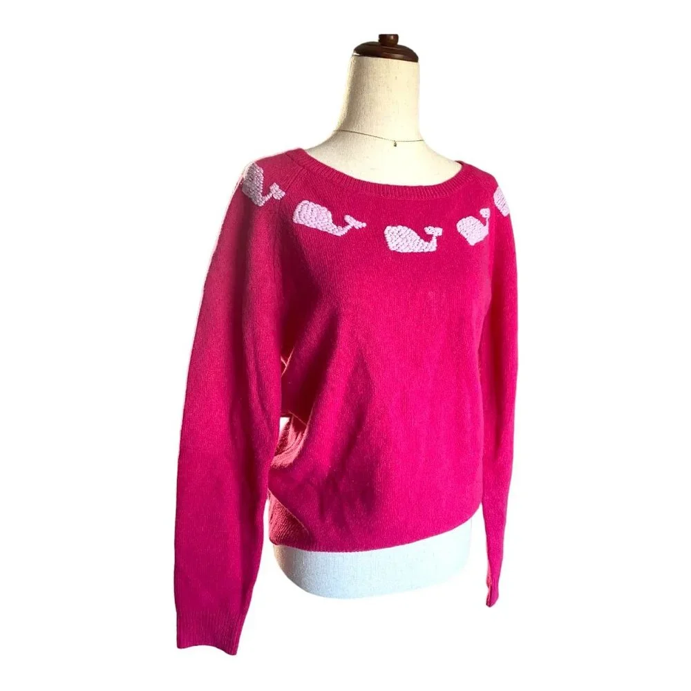 Womens Vineyard Vines Sweater Medium -Pink Whale Logo Soft Comfy 100% Lambswool - Picture 2 of 12